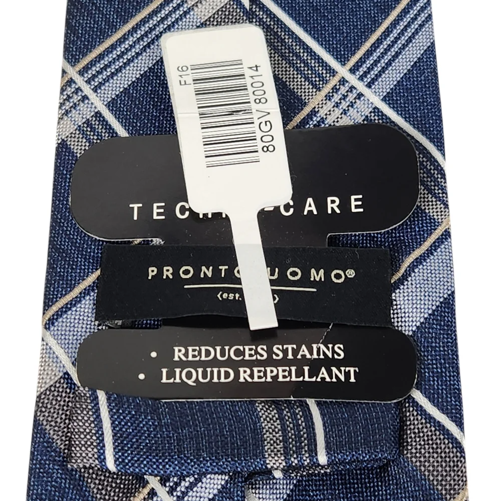 Pronto Uomo NWT 100% Silk Techno-Care Blue Plaid Mens Wearhouse Neck Tie Gift